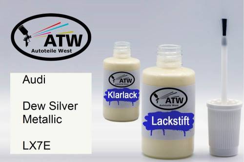 Audi, Dew Silver Metallic, LX7E: 20ml Lackstift + 20ml Klarlack - Set, von ATW Autoteile West.